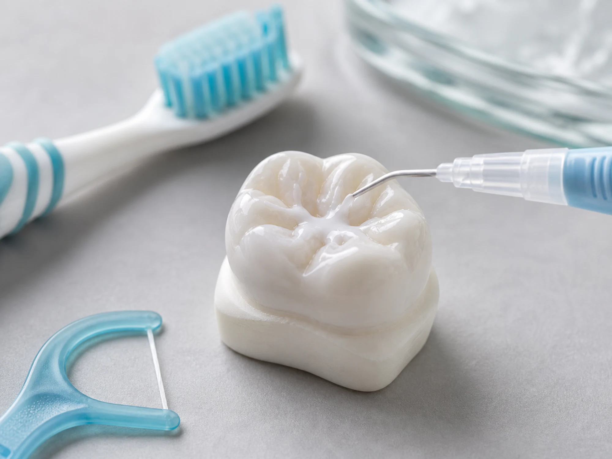 Sealant applicator, molar model, and child-size oral care tools