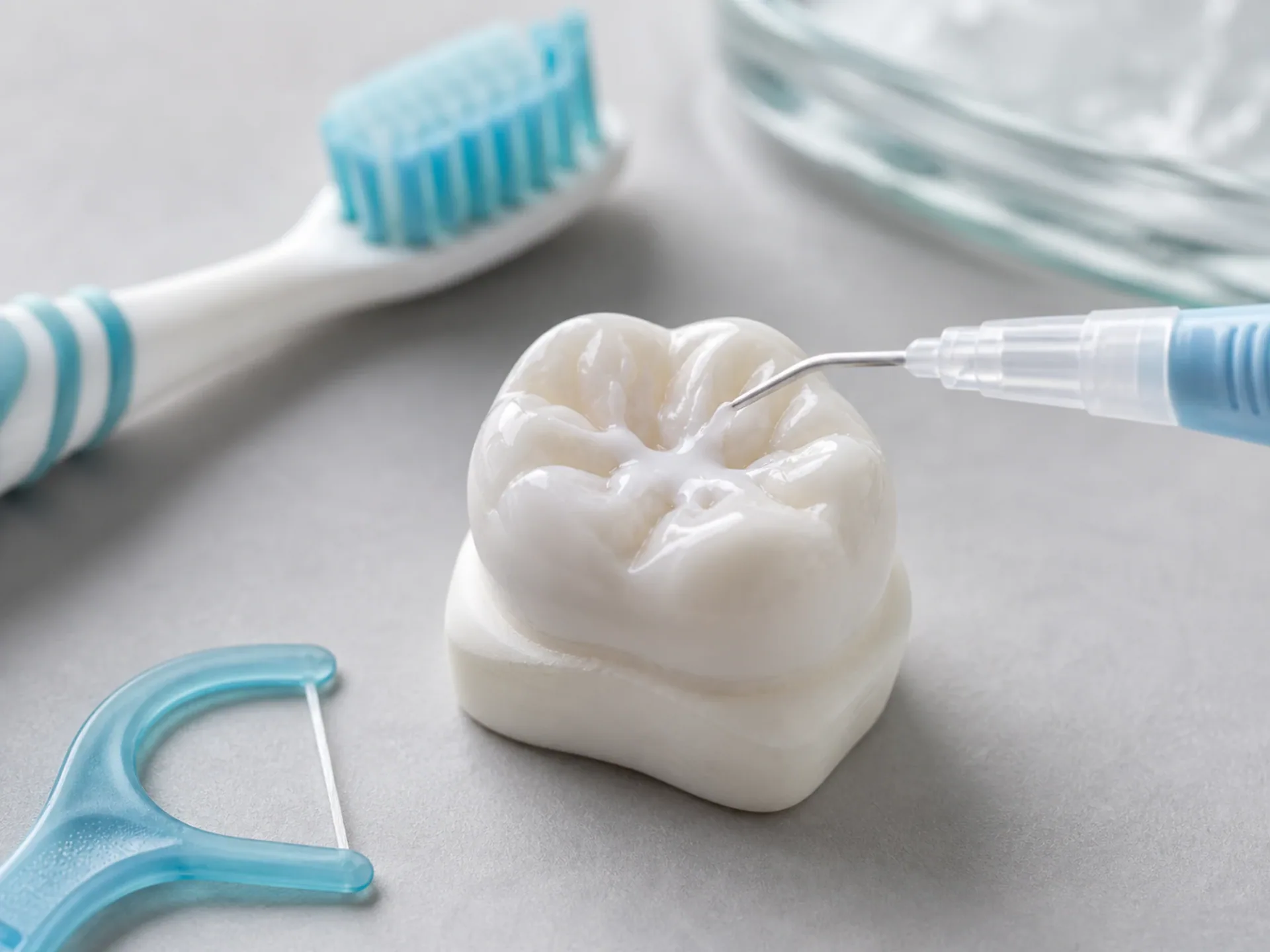 Sealant applicator, molar model, and child-size oral care tools