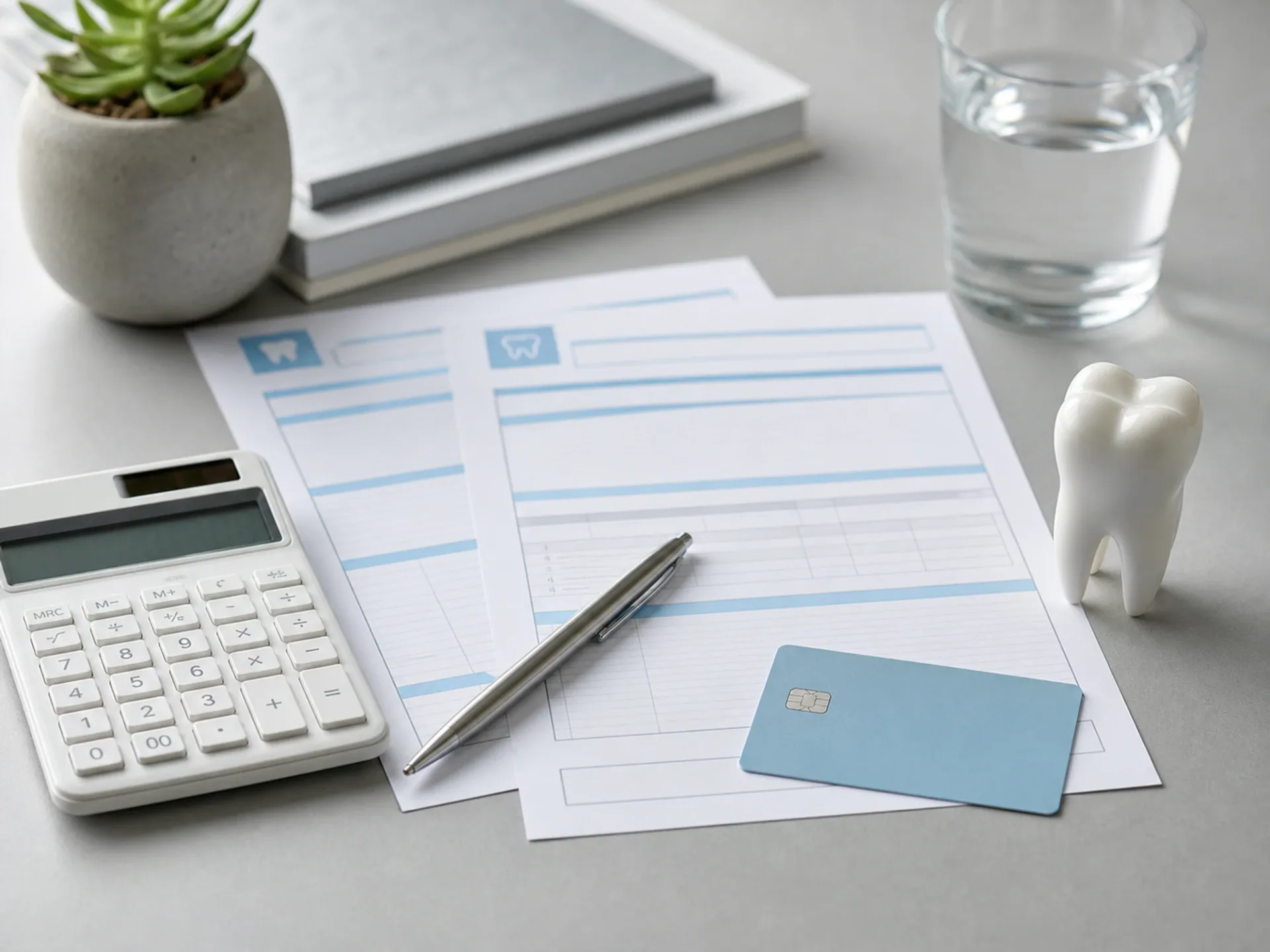 Dental model, calculator, and blank coverage forms for insurance and payment planning